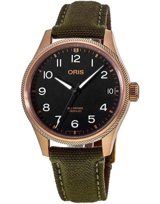 Oris Oris Propilot Big Crown Propilot Big Date 01 751 7761 3164-07 3 2003BRLC  01 751 7761 3164-07 3 2003BRLC механические мужские часы черный циферблат, браслет тканевый — вид спереди